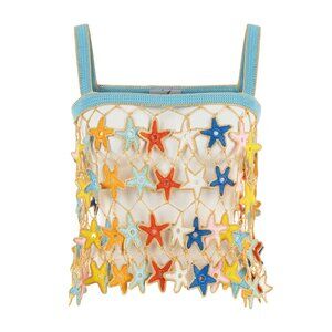 NWT My Beachy Side Ariana Star Knit Crochet Swingy Tank Top Rainbow Blue M